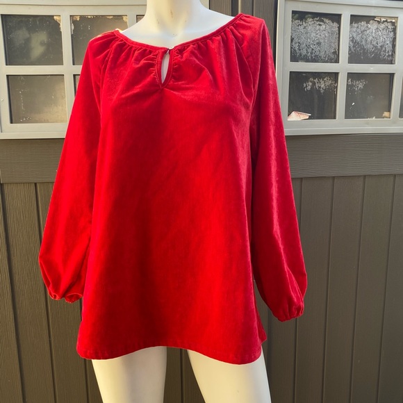 dylan Tops - Ladies soft red velvet boho peasant long sleeve blouse Luxurious material